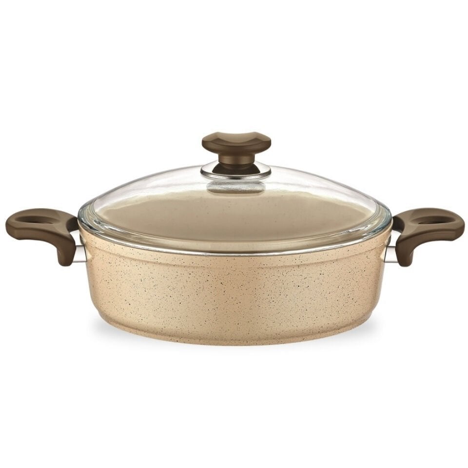 Gülsan Safran Granit 26 cm Basık Tencere Cam Kapaklı