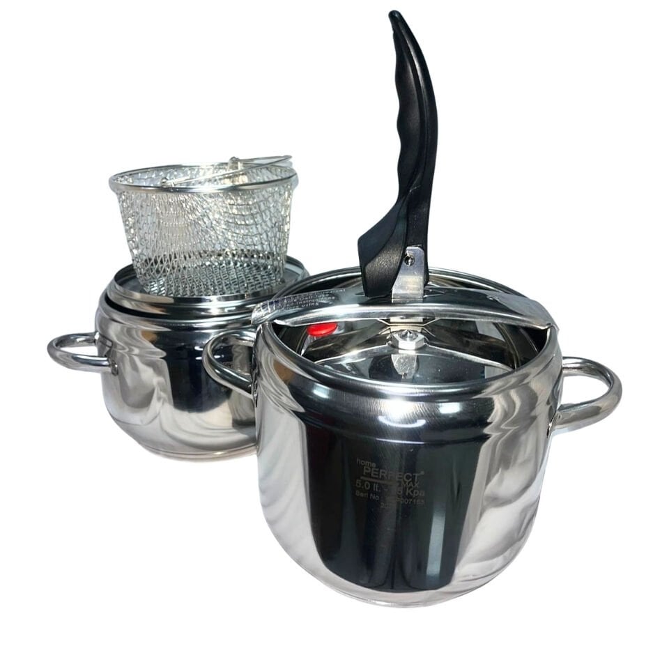 Home Perfect İkili Düdüklü Set 3,5L + 5L | Tek Düdüklü Kapak, Cam Kapak ve Kızartma Teli Dahil