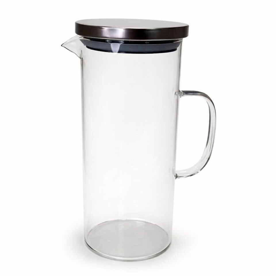 1500 ml Borosilikat Cam Sürahi | Çelik Kapaklı & Isıya Dayanıklı