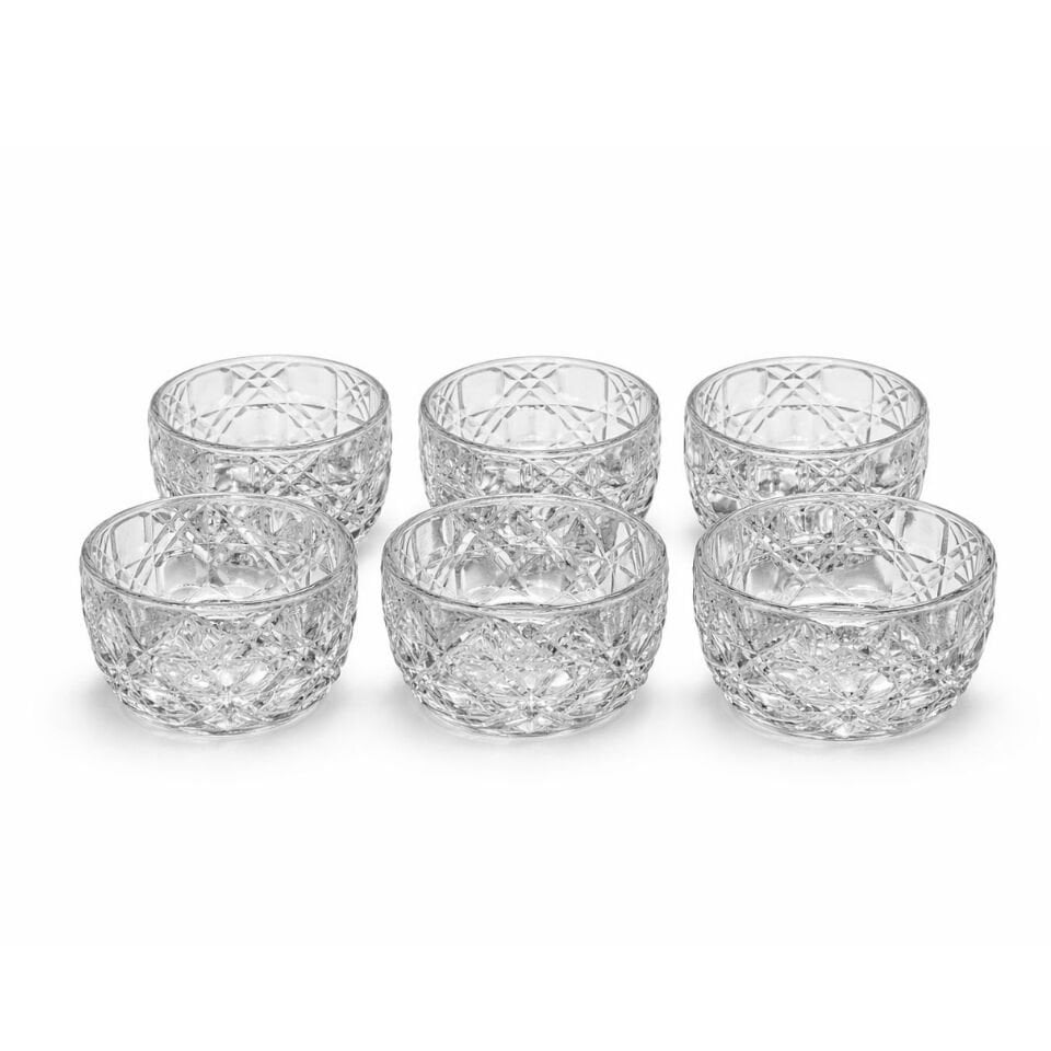Rayan Rio Bowl 6’lı Cam Kase Seti – 150 ML, Kristal Desenli Şık Sunum Kaseleri