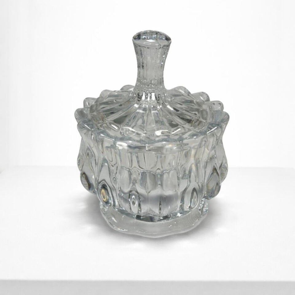 Deli Glass Sunrise Cam Şekerlik – Kapaklı Kristal Tasarım (83 mm)