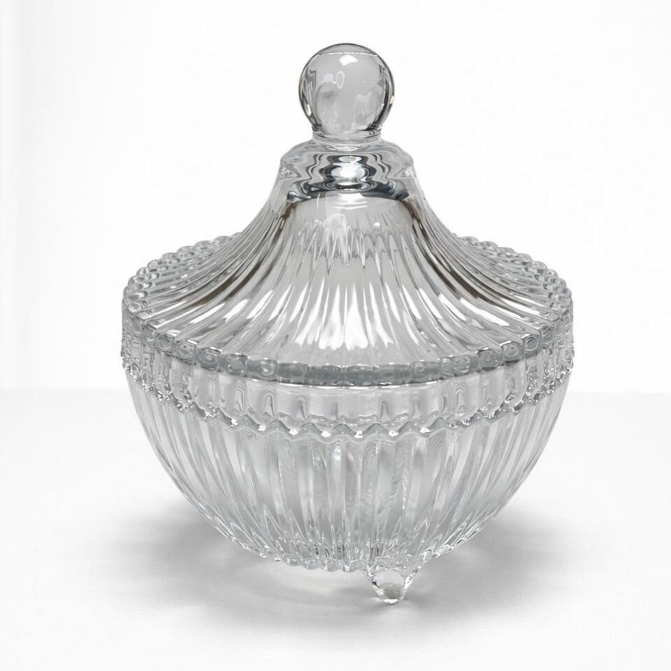 Deli Glass TG1066-3.5 Kristal Cam Şekerlik 104 mm – Kapaklı Dekoratif Sunumluk