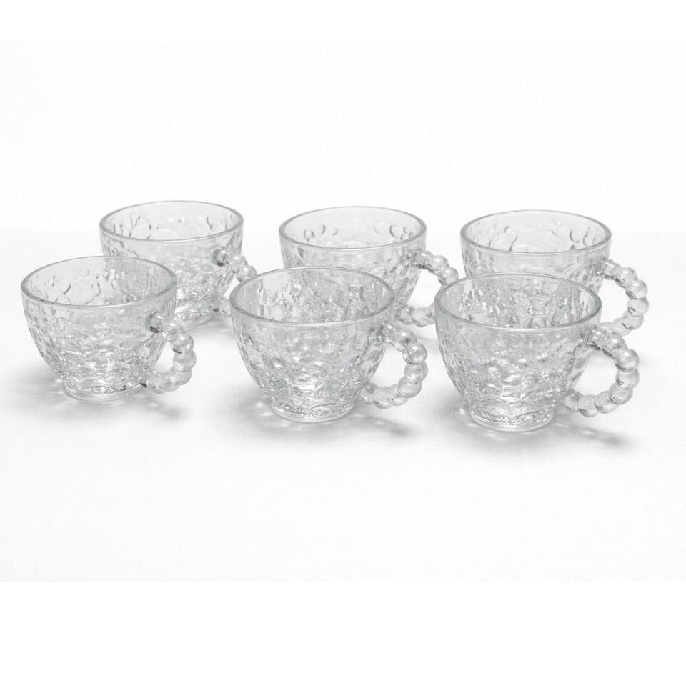 Rayan Cherry Coffee Cam Kahve Fincanı Seti 6’lı – 80 ml Boncuk Kulplu (RYG8072)