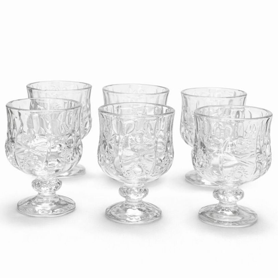 Rayan Crystal 6’lı Ayaklı Kahve Yanı Ufak Su Bardağı – Dekoratif Cam Bardak Seti