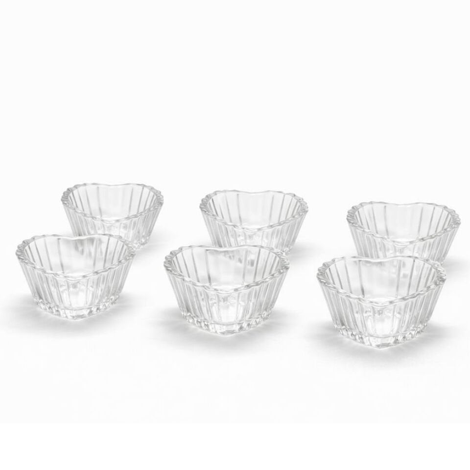 RAYAN Sadaf Heart 6’lı Cam Kahve Yanı Kase – Kalp Desenli Lokumluk 65 ML