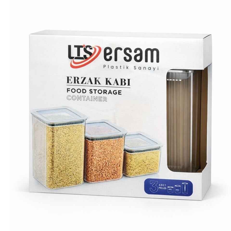 LT’s Ersam 3’lü Erzak Kabı Seti | Kapaklı Gıda Saklama Kabı