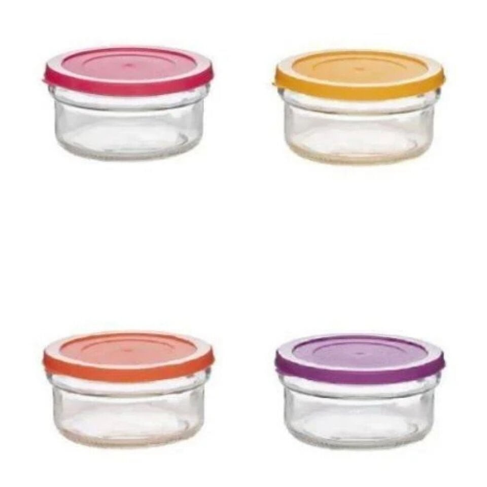 Paşabahçe Zuri 4 Lü Kahvaltılık Reçellik Çerezlik Renkli Kapaklı Cam Kase Saklama Kabı 400cc