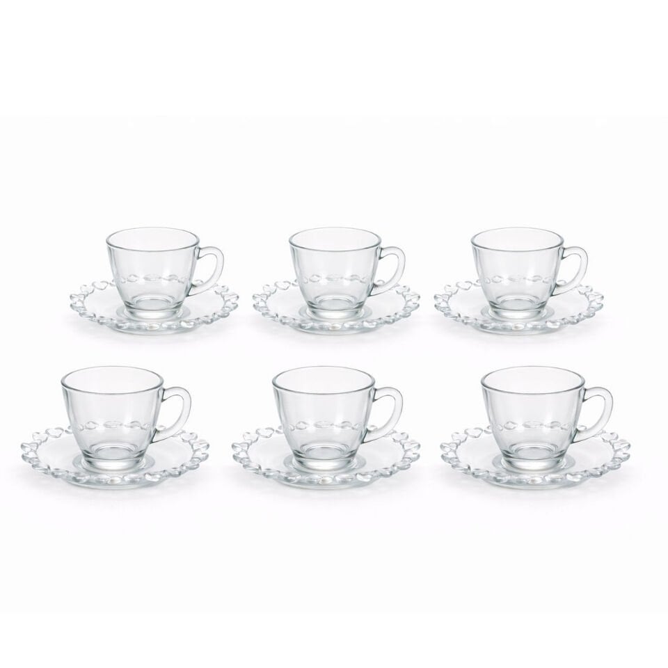 6’lı Kalpli Cam Kahve & Çay Fincan Seti | 100 ml Şık Sunum Takımı