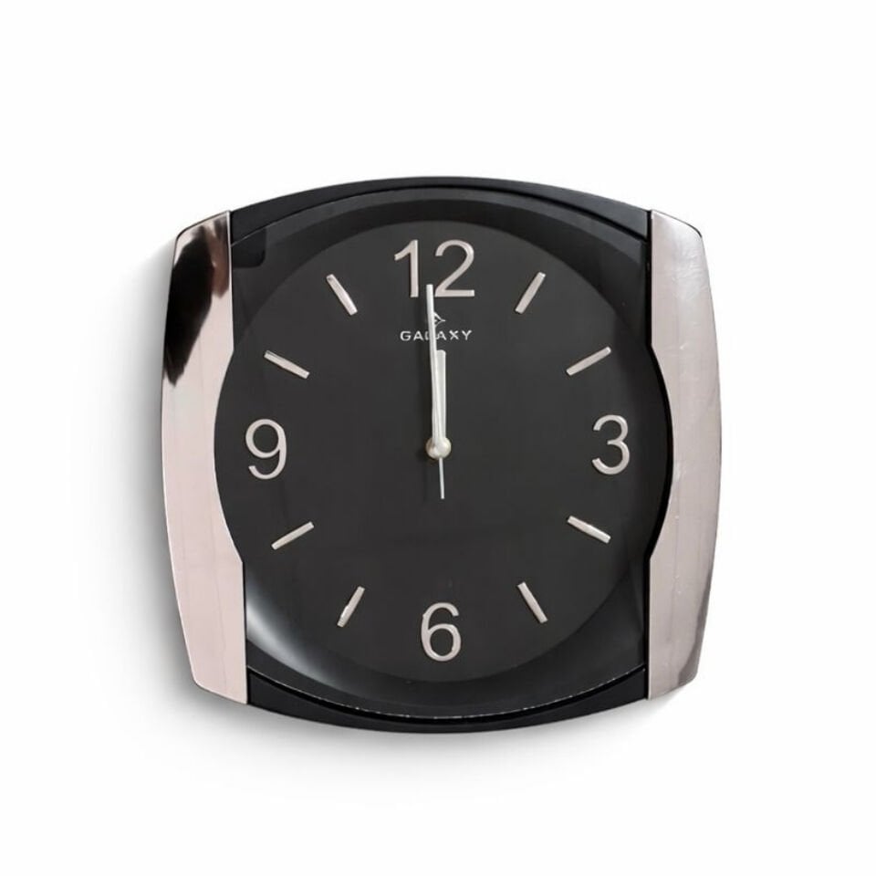 Galaxy 32x32 cm Modern Duvar Saati – Siyah & Gümüş Çerçeveli Şık Tasarım
