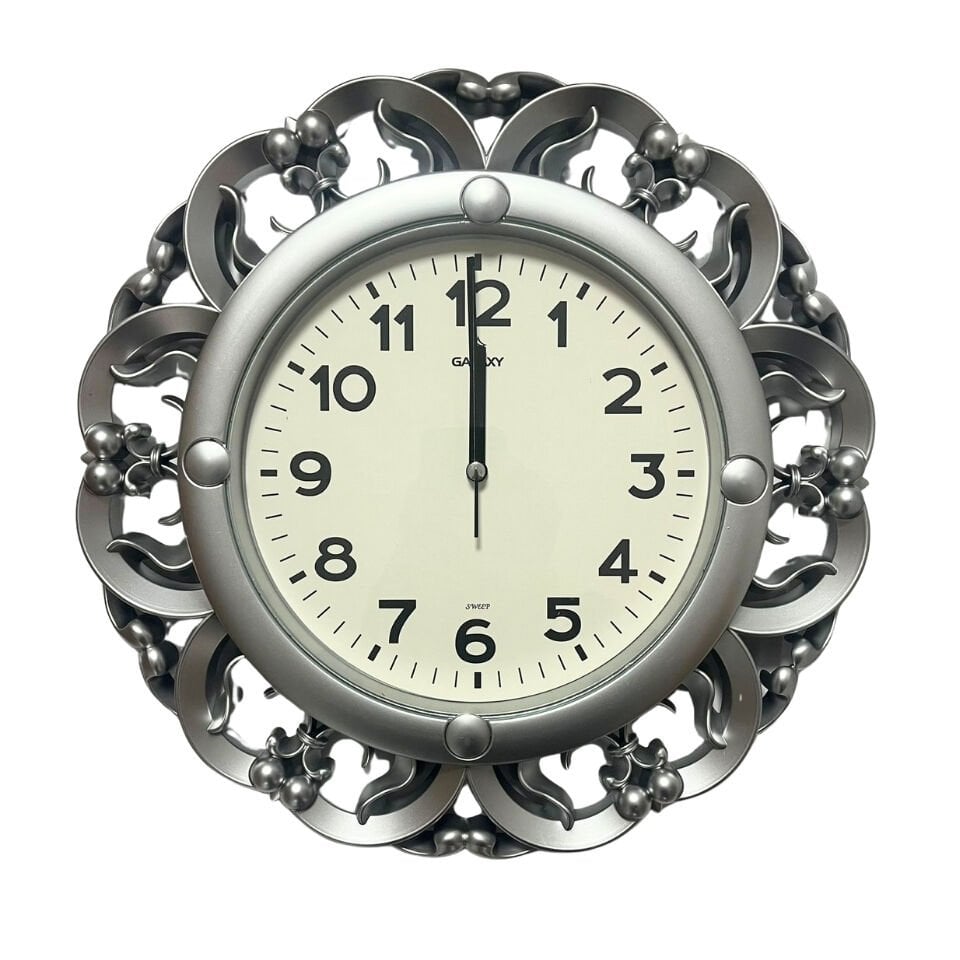 Galaxy 37 cm Dekoratif Duvar Saati – Gümüş Çerçeveli Klasik & Şık Tasarım