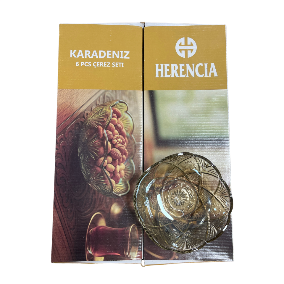 Herencia Karadeniz 6 Parça Çerezlik Set – Lüsterli Cam Sunum Kasesi